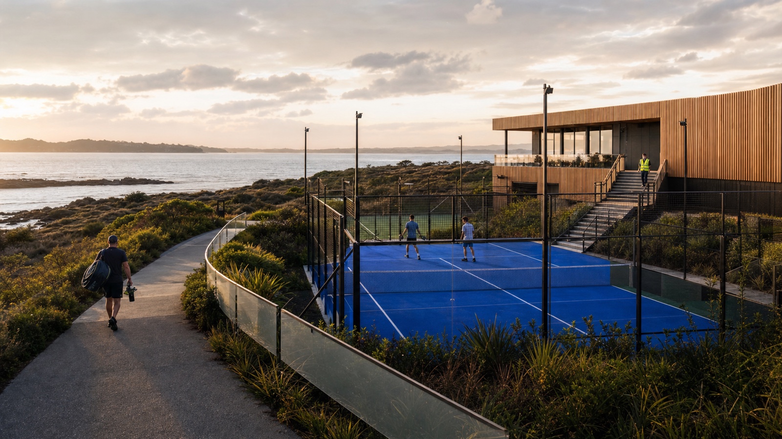 A completed coastal court in use