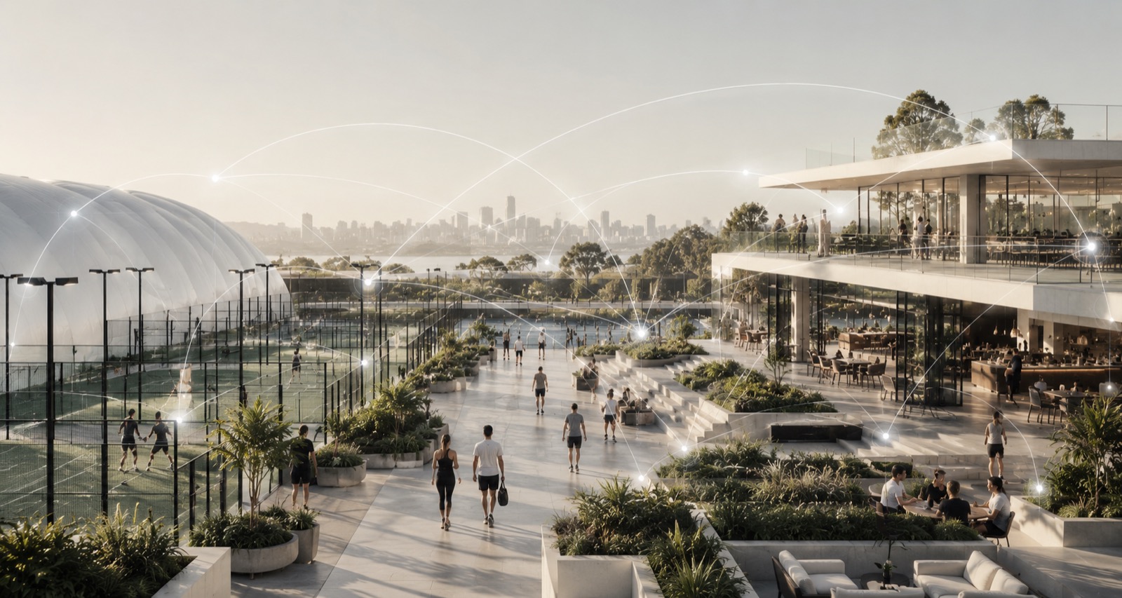 Concept visualisation — A Nine One community court in use during the day