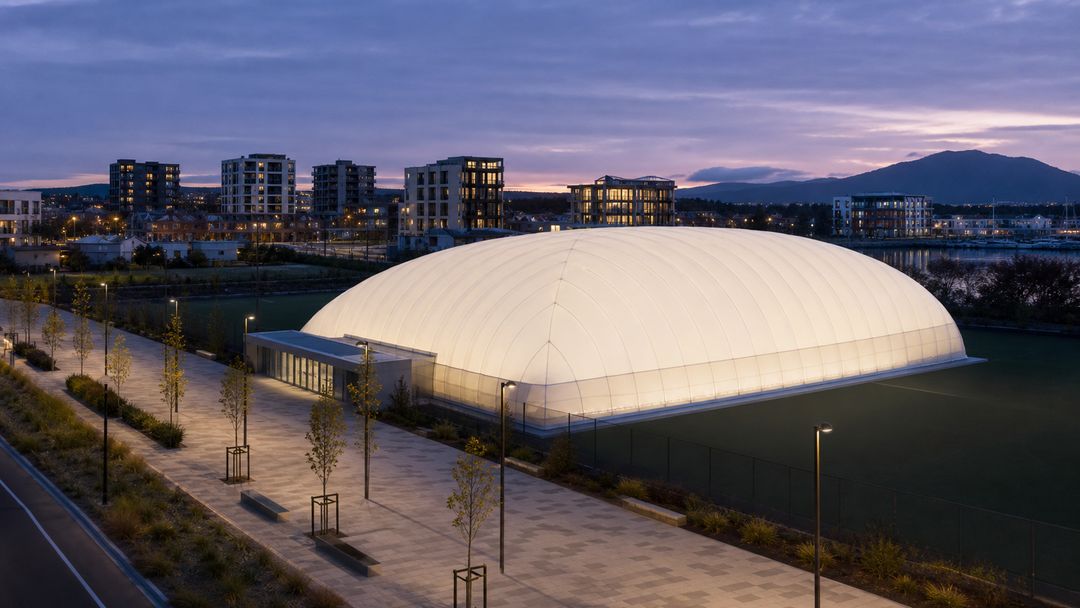 Concept visualisation — proposed Air Dome integrated into an urban site