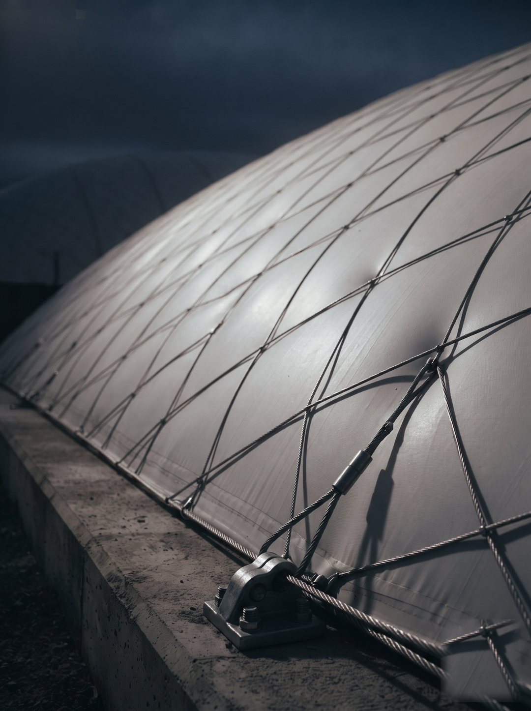Concept visualisation — cable structure over an air dome membrane
