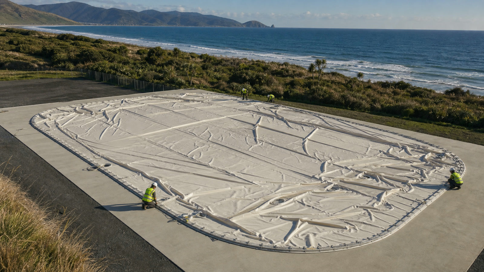 Installation work at a coastal sport venue